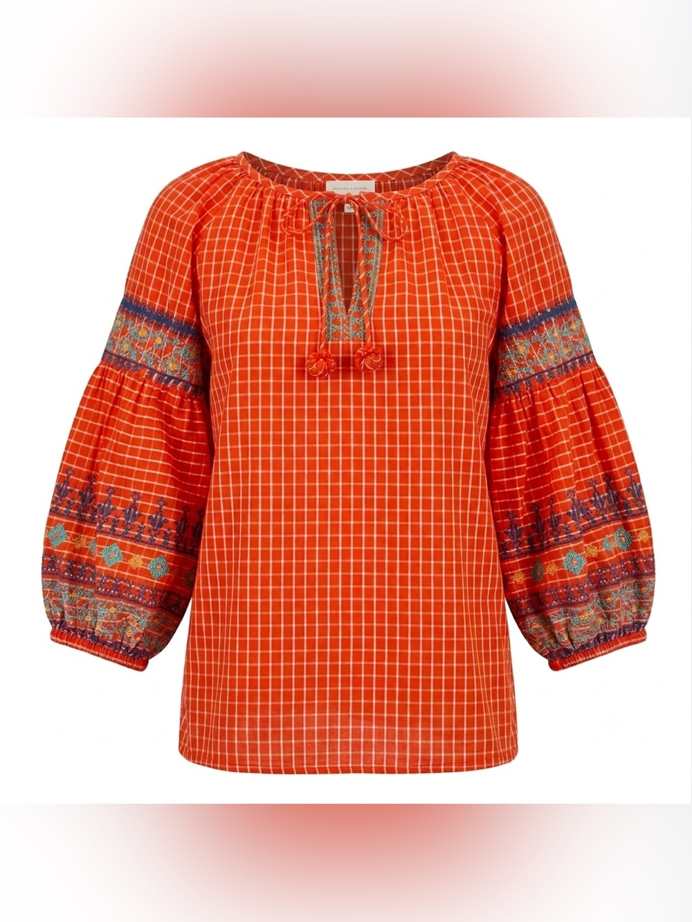 Uncle Frank Long Sleeve Peasant Dress Size M Orange Embroidered 100% Cotton